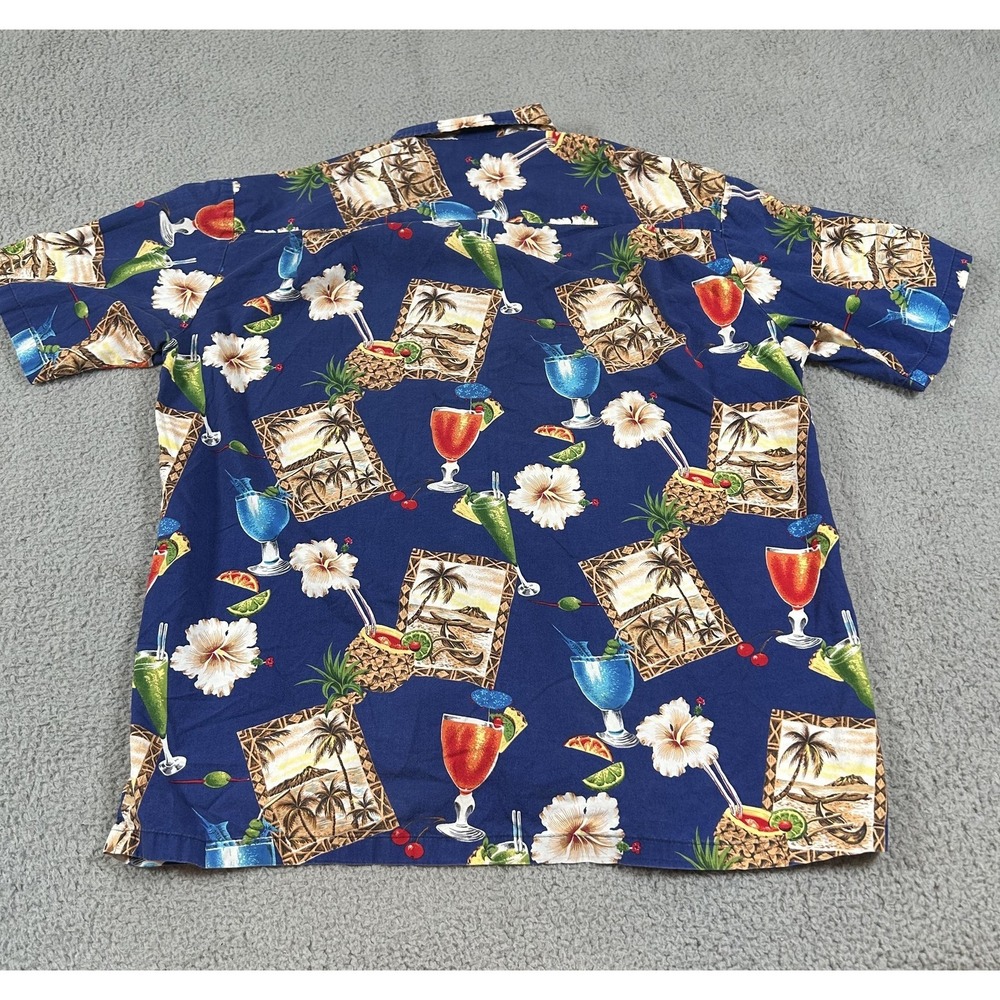 Winnie Fashion Shirt Mens XL Blue Hawaiian Cocktail Print Button Up Made Hawaii - Picture 2 of 12